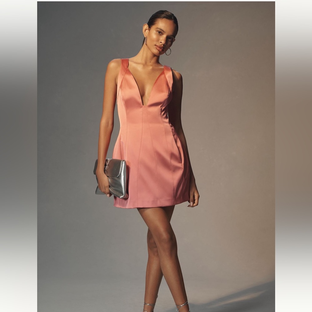 Anthropologie Sleeveless Plunge Satin Mini Dress